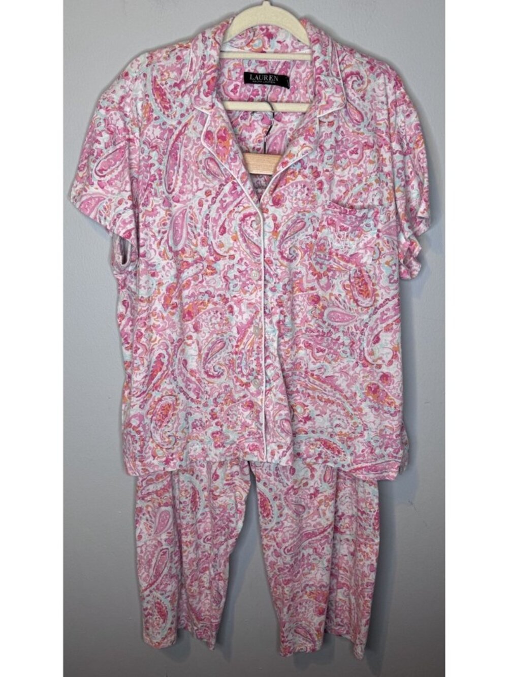 Lauren Ralph Lauren Pajama Set Women’s XL Pink Paisley Short Slv Extra Large